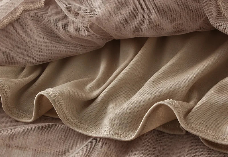 Beiyingni Woman Mesh Long Midi Cake Skirt Solid Color Elegant French Tiered Fairy Tulle Skirts Khaki Casual High Waist Faldas