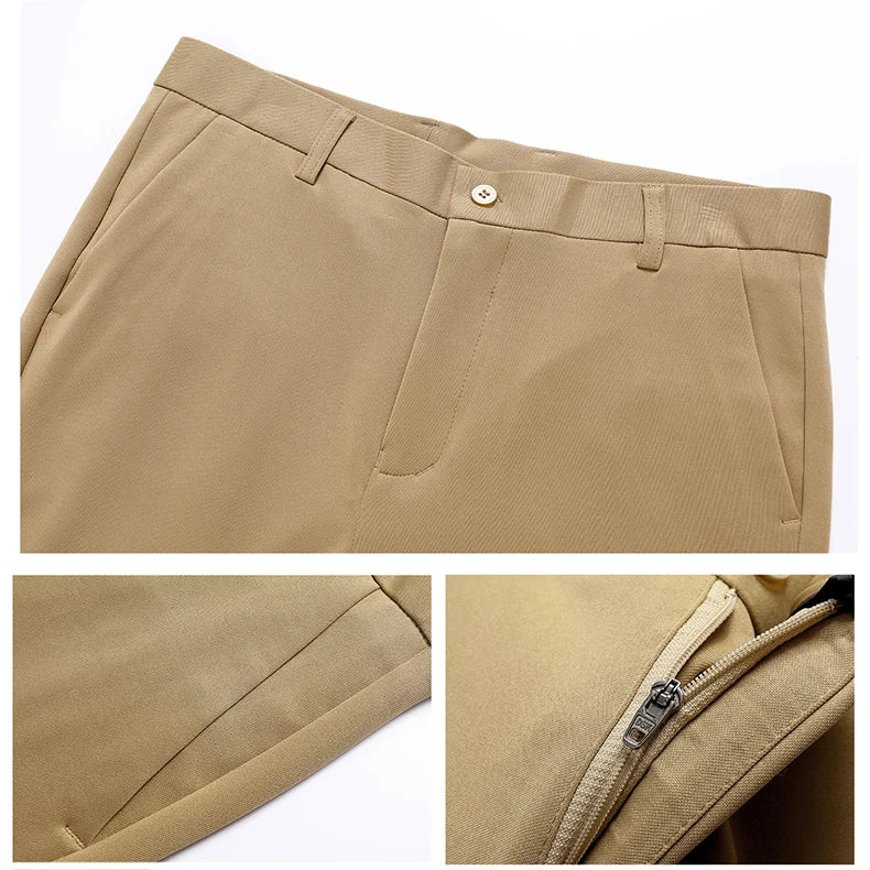 Male Smart Casual Pants Stretchy Sports Men's Fast Dry Trousers Spring Autumn Full Length Straight Office Black Navy Work Pants.