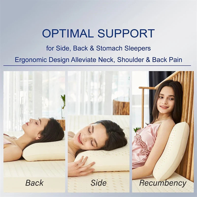 100% Natural Latex Sleeping Bed Pillow Luxury Pillow for Side Back and Stomach Sleepers Orthopedic Pillows Cervical Health Care.