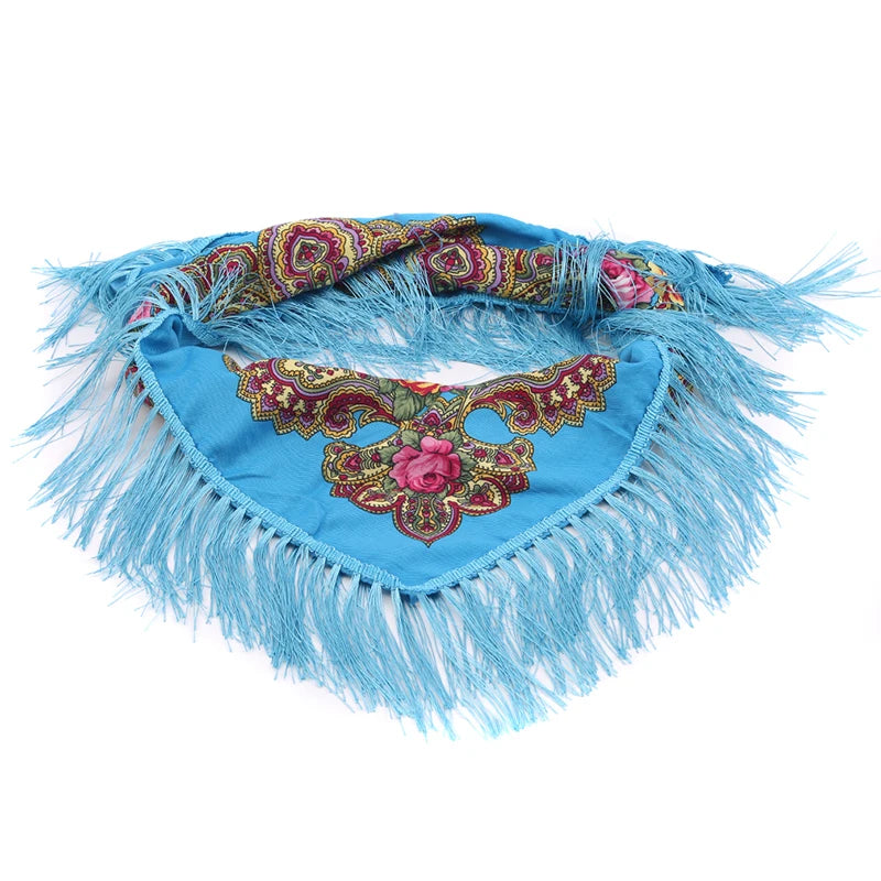 Women Luxury Floral Printed Russian Scarf Ukrainian Fringed Square Scarves Babushka Handkerchief Head Wraps Travel Shawl