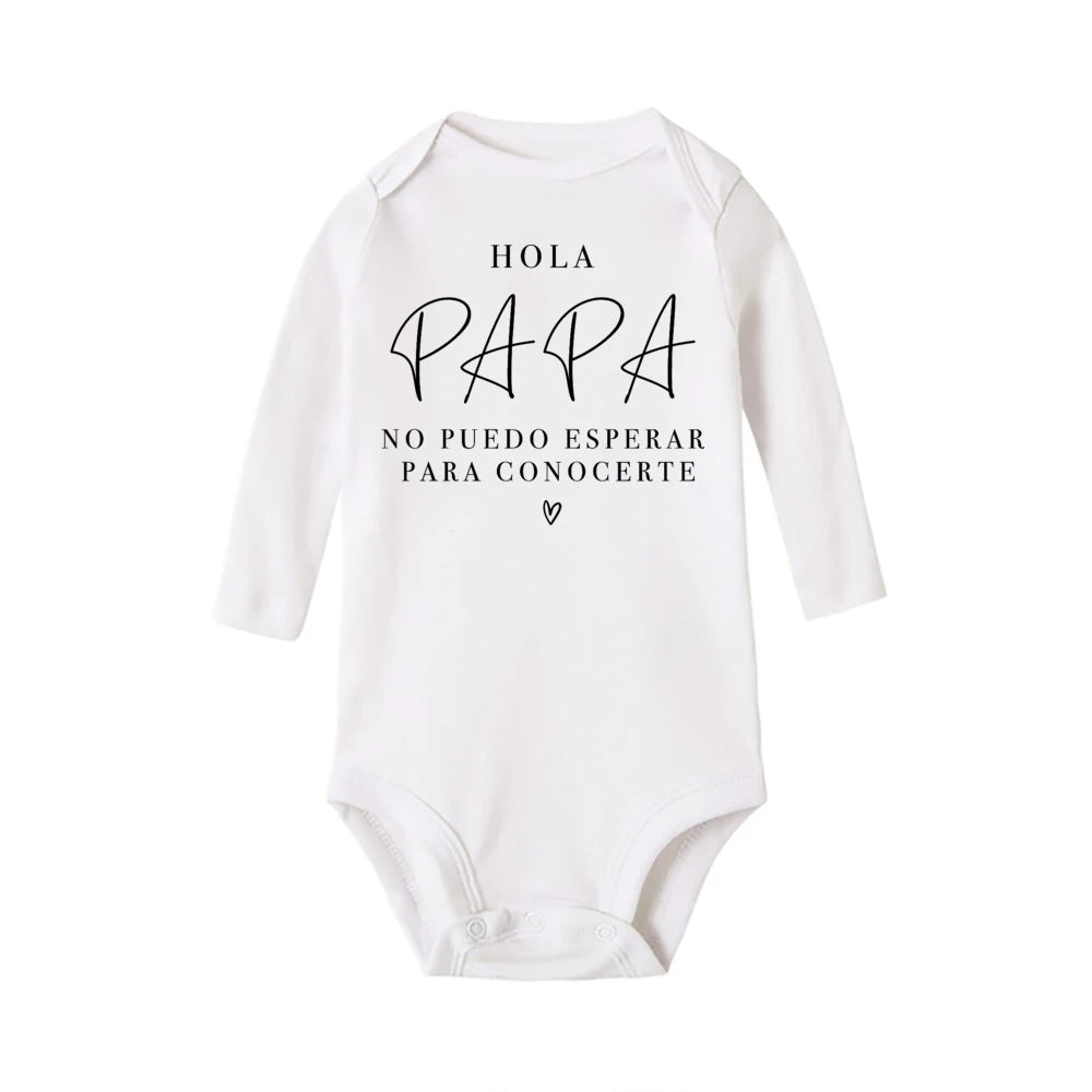 Hallo Papa, ich kann dich nicht warten, Baby-Ankündigung, Neugeborenen-Body, Sommer, Baby, Jungen, Mädchen, Schwangerschafts-Enthüllung, Ropa-Overall-Outfits.