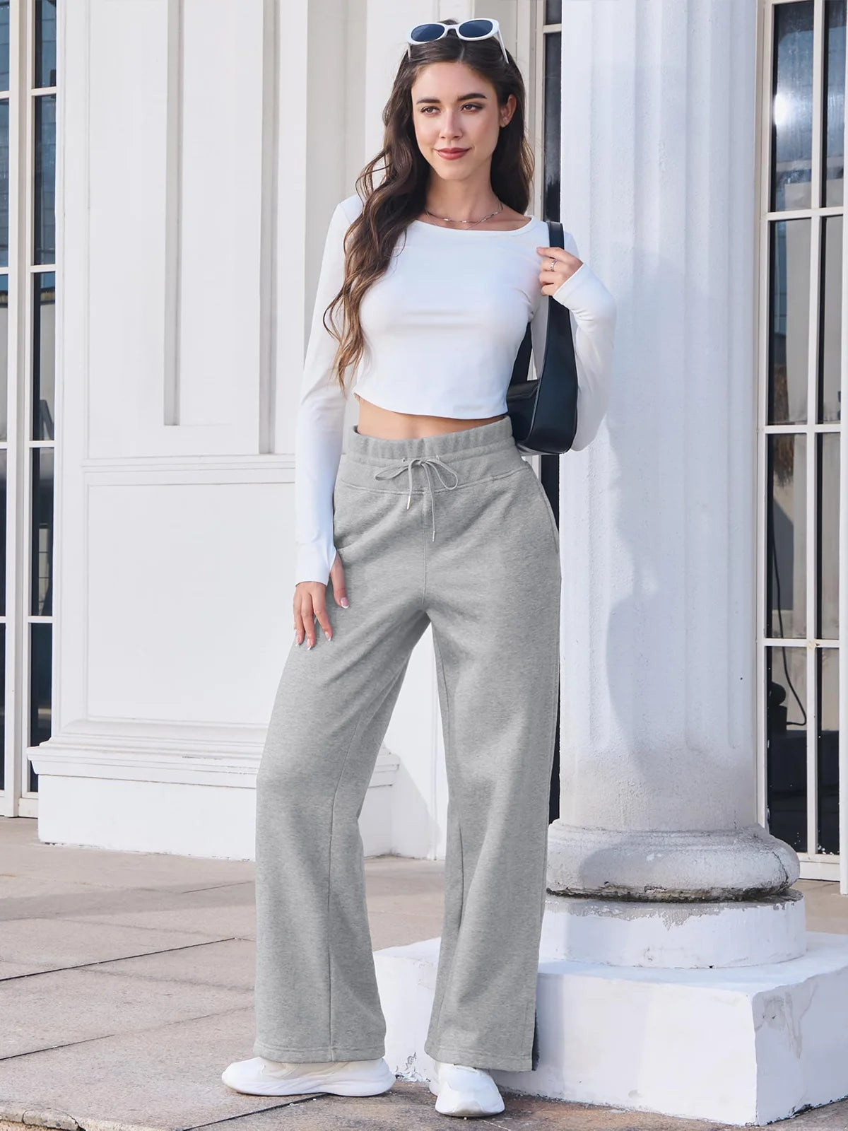 TACVASEN Fleece Hose mit weitem Bein Damenmode hoch taillierte Jogging hose Lounge hose weiche warme Winter Baggy Hose Streetwear