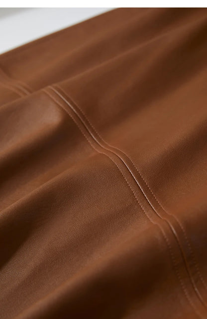 AMII Minimalist Elegant Commuter Environmentally Friendly PU Leather Skirt 2024 Winter New Women's Loose A-shaped Skirt 12444181