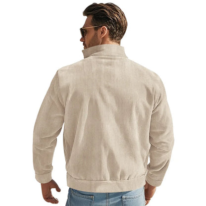 Men's Corduroy Jacket Stand-up Collar Slim Fit Retro Multi-pocket Workwear Commuter Coat for Spring And Autumn