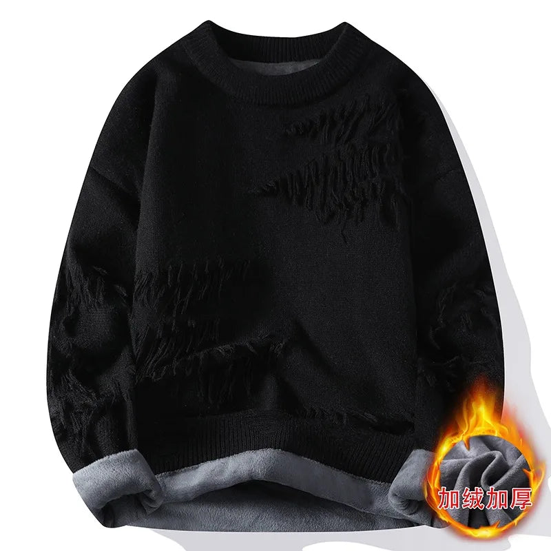 New Fashion Men Streetwear Knitted Sweaters Man Outwear Loose Casual O-neck Pullovers Sweaters Male Fleece Winter Clothing 4XL