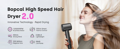 120000 RPM Hair Dryer Negative Ionic Blow Dryer Brushless Motor 40M/S Fast Drying High-Speed Low Noise Thermo-Control Hairdryer.