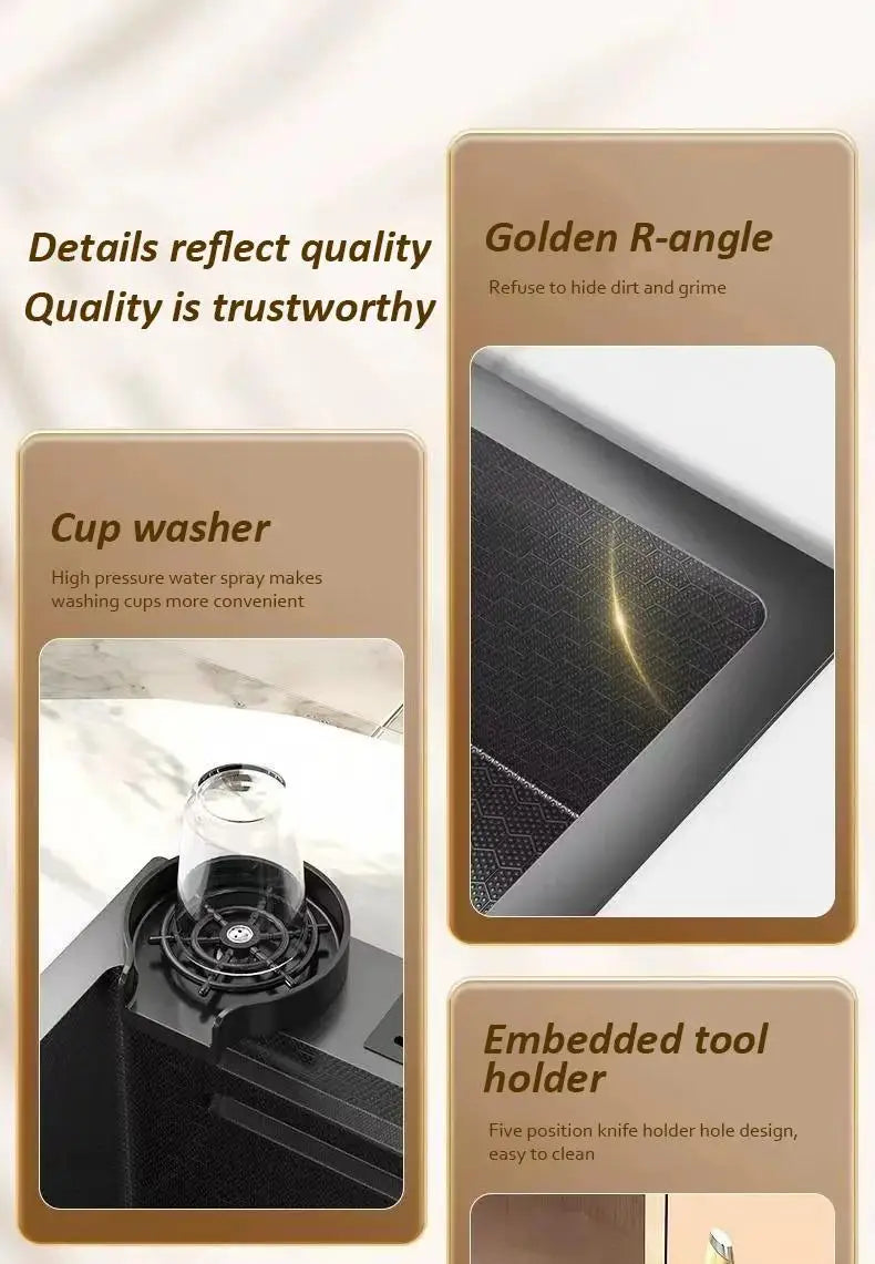 High-end stainless steel Kitchen Sink Matte Square Kitchen Accessories Large Single Sink Wash Basin With Faucet