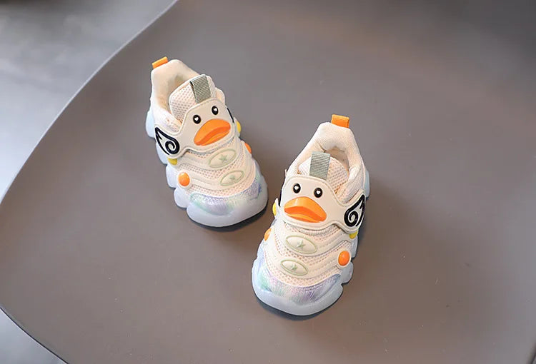 Children Led Casual Shoes Cute Cartoon Duck Sneakers Toddler Glowing Tennis Shoes Boys Girls Breathable Mesh Sports Shoes Sapato.