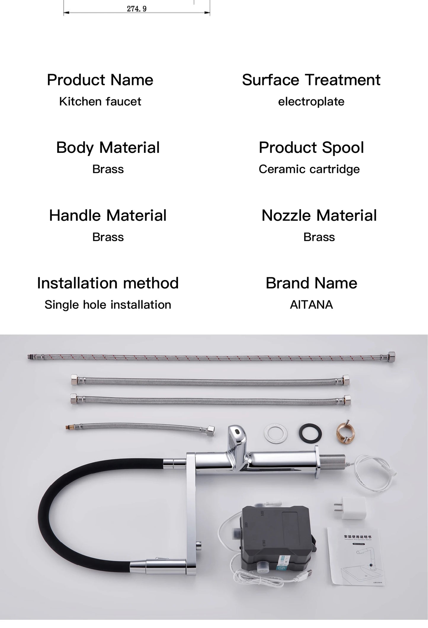 Luxury brass gun gray sensing kitchen faucet LED display touch switch hot&cold water pull-out purified water 2 function sink Tap