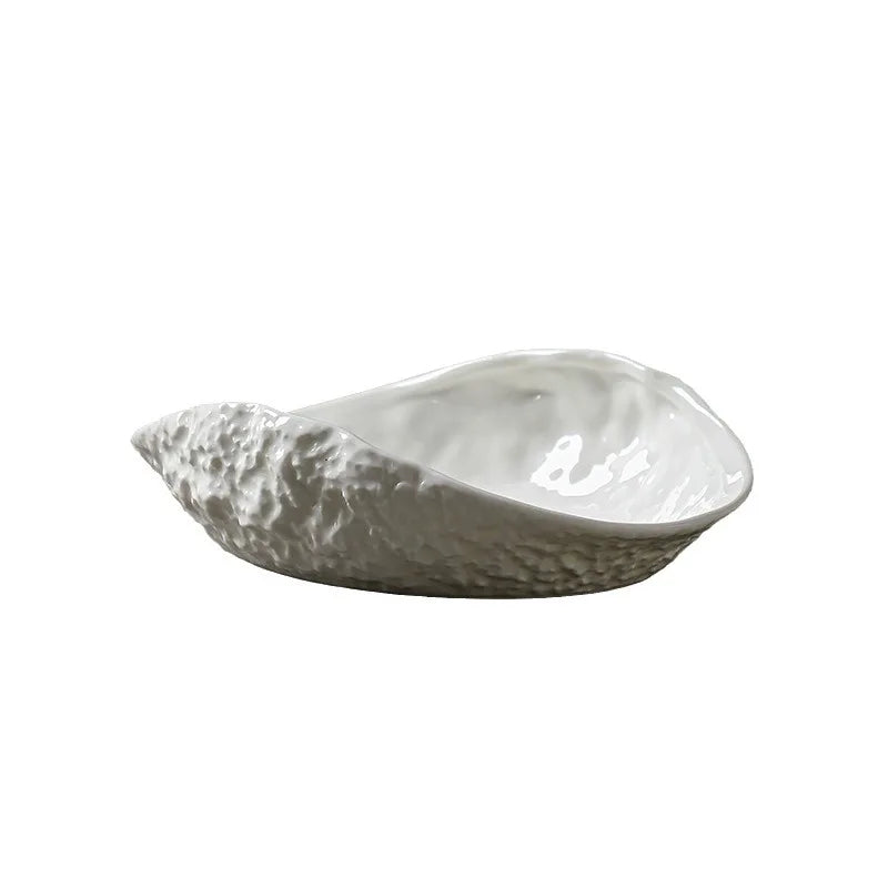 Shell-shaped Plate with Rock Pattern Household Gold-plated Ceramic Steamed Fish Soup Plate Hotel Fruit Salad Dessert Tableware.