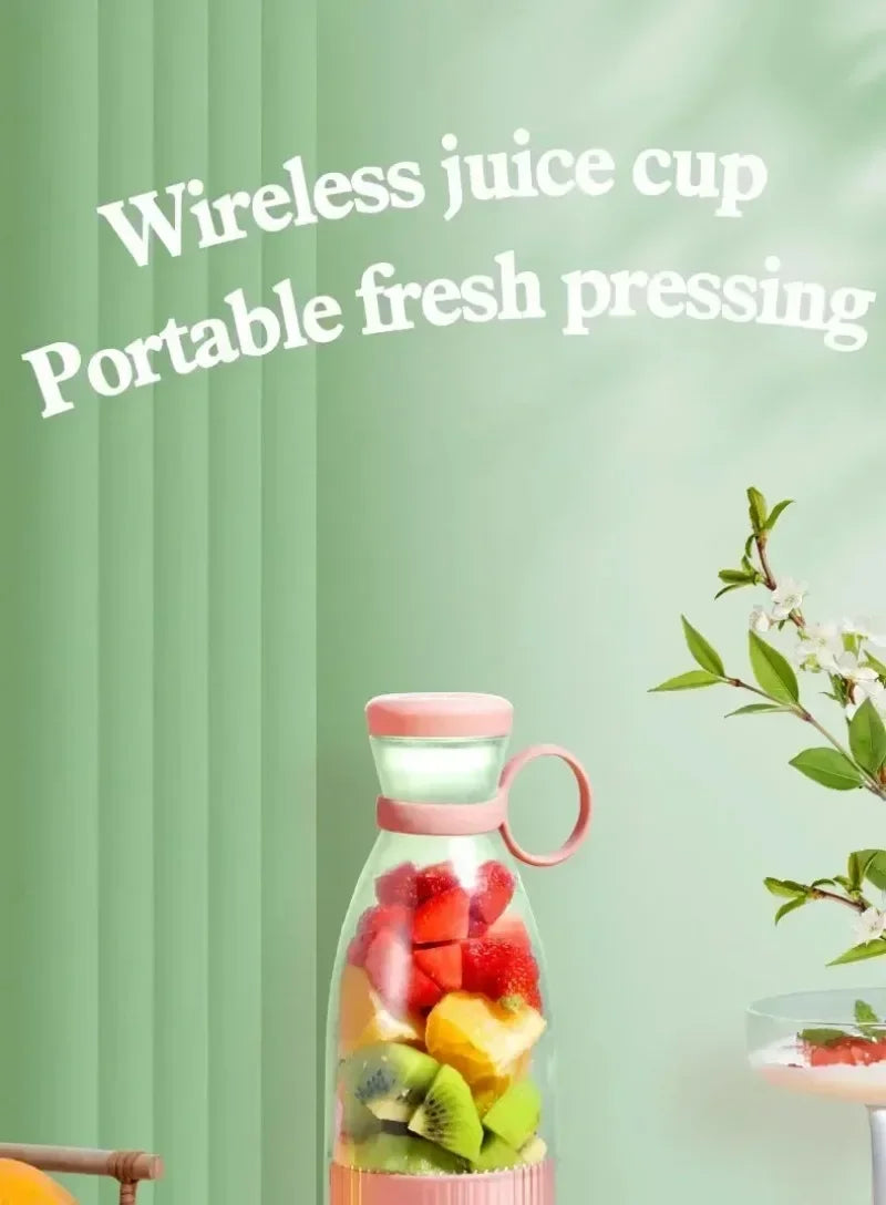 6-Blade Mini Portable Electric Juicer Bottle – USB-Charged, Shakes Orange/Lemon, Works As Fresh Fruit Mixer & Squeezer.