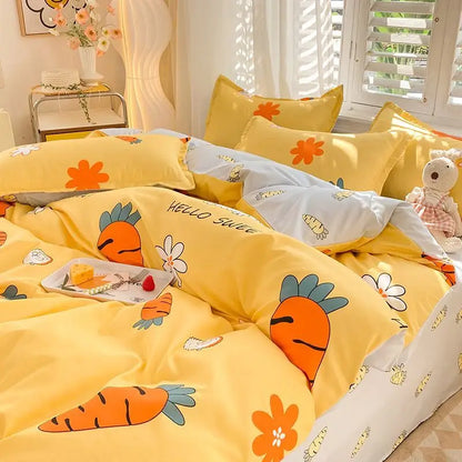 Ins Fashion Bedding Set 2025 New Full Queen Size Duvet Cover Flat Sheet Pillowcase No Filler Kids Adult Girls Boys Bed Linens.