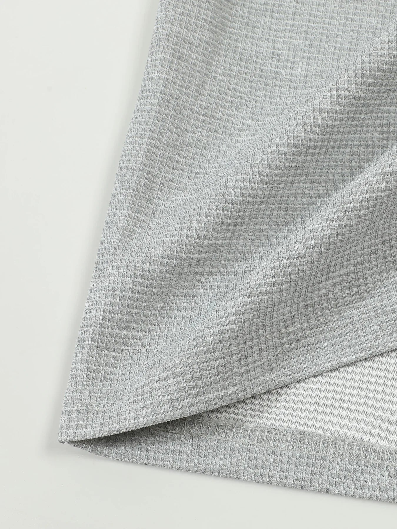 Men's Waffle Check Stand-Up Collar Semi-Casual Business Suit Two-Piece Set Button-Down Top with Comfortable Trousers