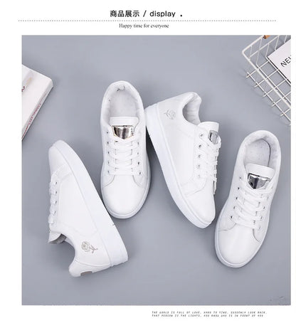 Spring Women Casual Shoes White Breathable Embroidered Flower Lace-Up Women Sneakers Fashion Korean version Women Tennis shoes.