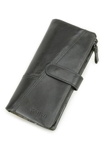 Contact's New Genuine Leather Wallet Fashion Coin Purse For Ladies Women Long Clutch Wallets With Cell Phone Bags Card Holder.