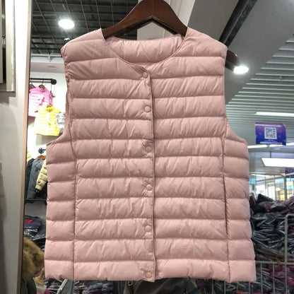 2025 neue Frauen Ärmellose Puffer Jacke Frühling Winter Weibliche 90 % Weiße Ente Unten Ultra Leichte Packbare Warme Daunen Liner weste