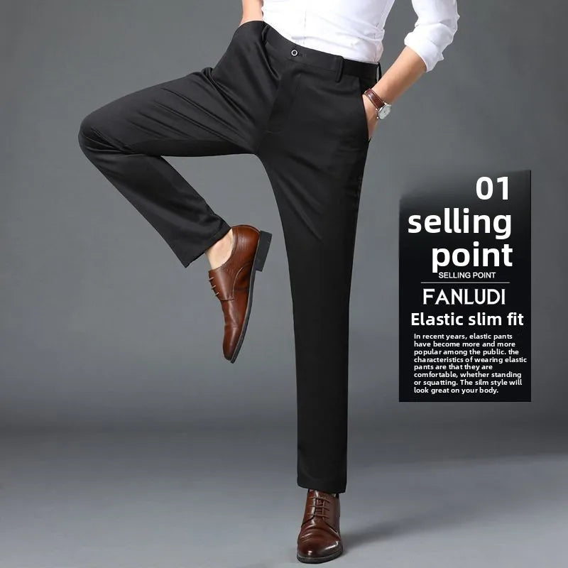 Men's Travel Dress Pants Stretch, No Iron Required Business Trousers, British Classic Slim Fit Lightweight Office Work Pants