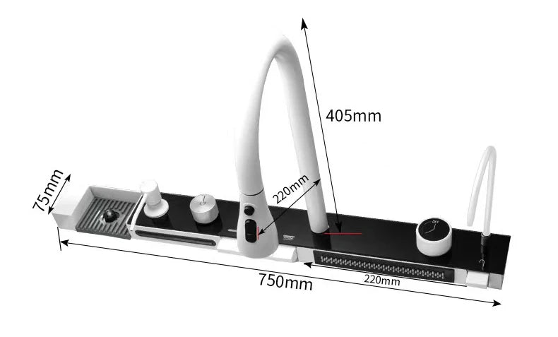 Stainless Steel Kitchen Sink with Hot Cold Pull Out Kitchen Sink Faucets Digital Large Single Bowl Waterfall Rain Kitchen Sinks