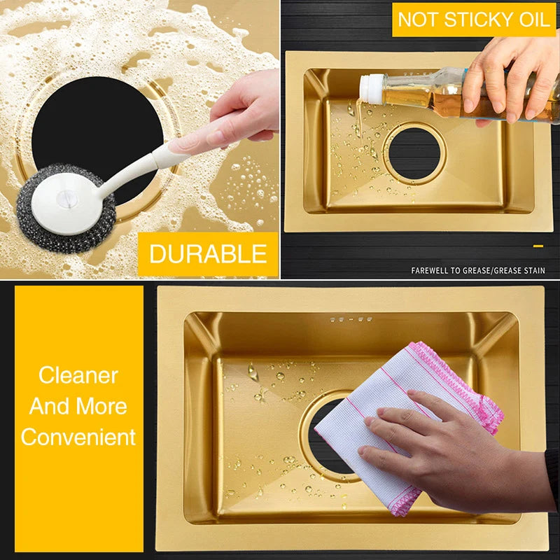 SUS 304 Stainless Steel Luxury Gold Nanometer Island Kitchen Sink Manual Single Bar Counter Mini Kitchen Sinks