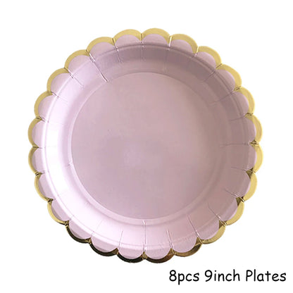 Purple Gold Party Paper Cup Plate Straw For Birthday Carnival Kids Favors Wedding Decor Disposable Tableware Party Supplies.