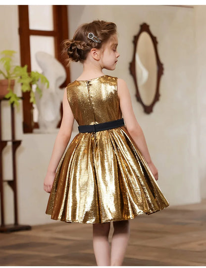 Teenager Mädchen Gold Glänzendes Bühnenkleid Kinder Hochzeit Klavier Performance Luxus Dressing Kostüm Größe 110-170.