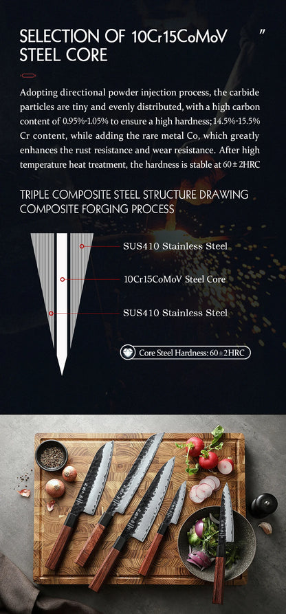 HEZHEN 1PC-5PC Kitchen Knife Set Chef Utility Stainless Steel 3 Layers Composite Steel Santoku Nakiri Kitchen Accessories.