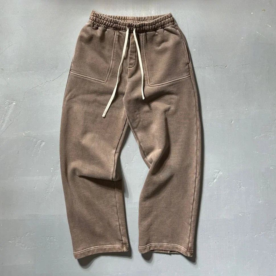 Casual Fashion American Solid Color Cotton Oversized Sweatshirt Men Two Piece Harajuku Joker Slacks Jogging Pants Tracksuits.