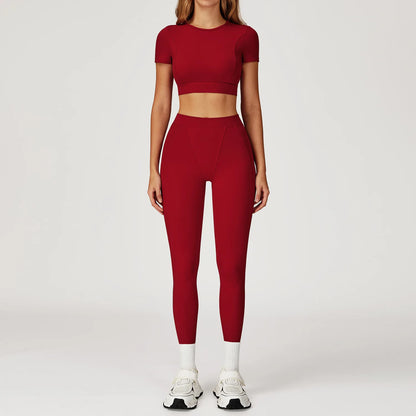 Customized LOGO women's new nude yoga suit tight shock-proof sports running outdoor fitness yoga suit two-piece set