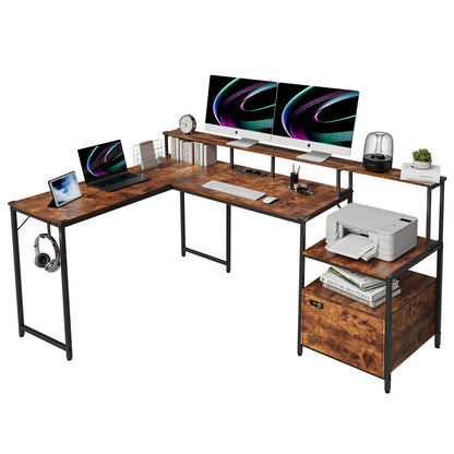 Devoko Eckschreibtisch 168×120cm, L-Schreibtisch mit Stauraum, Eckschreibtisch Schublade mit Steckdose und USB-Ladeport