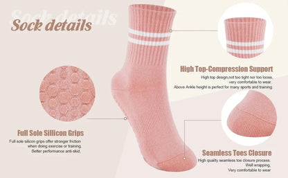 4 Pairs Yoga Socks for Women Professional Non-slip Silicone Mid-tube Pilates Socks Indoor Fitness Gym Dance Sports Floor Socks.
