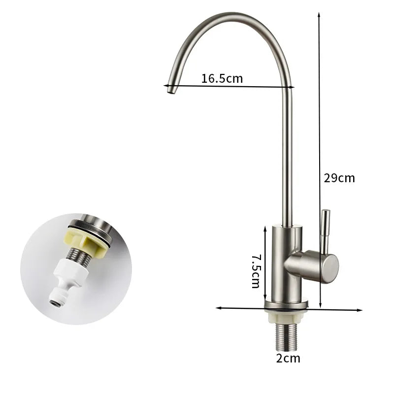 304 Stainless Steel Water Faucet Direct Drinking Pure Water Dispenser Rotatable Sit-stand 4 Points Single Cold Kitchen Faucet