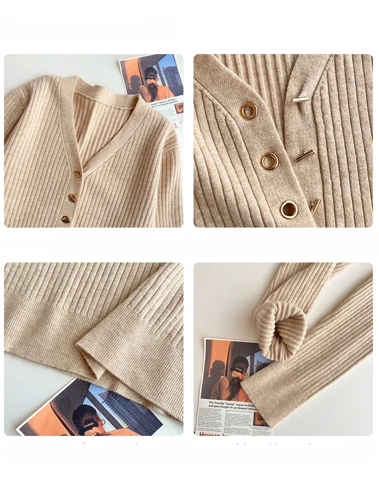 2023 herbst Winter Frauen Pullover Beiläufige Dünne Taste Gestrickte Pullover Pullover Femme Grundlegende Solide Jersey Tops Mode Kleidung.