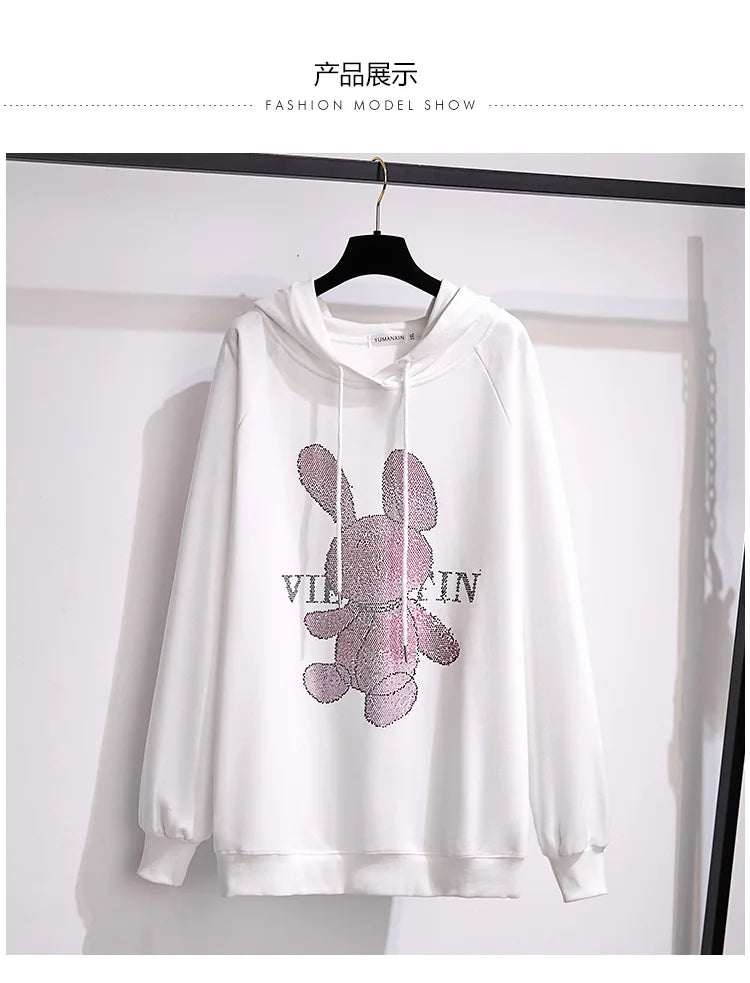 175Kg Plus Größe frauen Fehlschlag 170 Herbst Winter Neue Lose Fleece Cartoon Mit Kapuze Sweatshirt Schwarz Weiß 6XL 7XL 8XL 9XL 10XL 11XL.