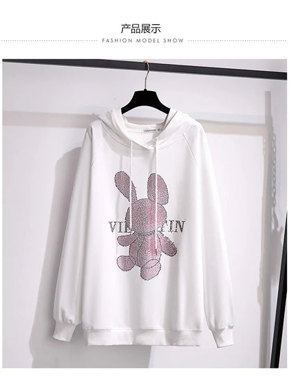 175Kg Plus Größe frauen Fehlschlag 170 Herbst Winter Neue Lose Fleece Cartoon Mit Kapuze Sweatshirt Schwarz Weiß 6XL 7XL 8XL 9XL 10XL 11XL.