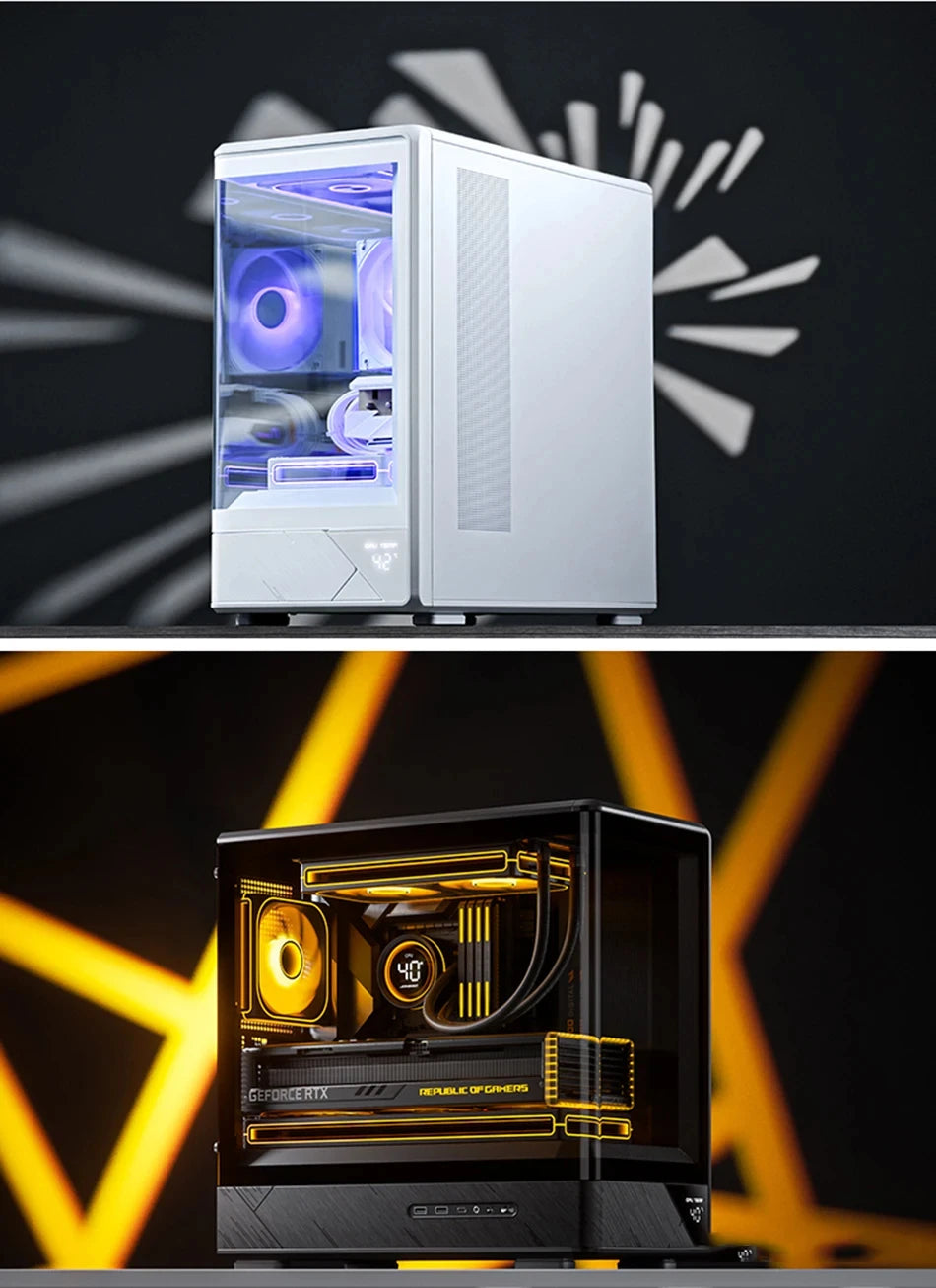 JONSBO D200 MATX Case (Column-Free Curved Sea View/240 Radiator/ATX Power Supply/Digital Display/Type-C Gen2 10Gbps+)