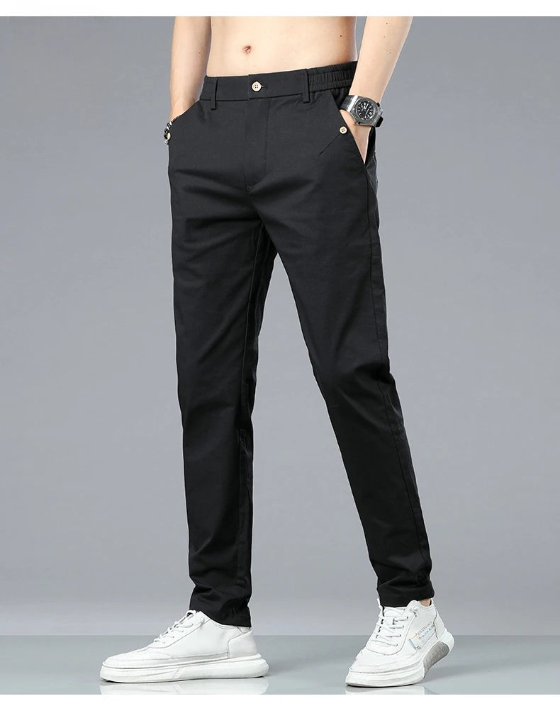 Marke Kleidung männer Casual Hosen 98% Baumwolle Dünne Business Gerade Slim Fit Klassische Hosen Stretch Frühling Sommer Männliche Hosen.