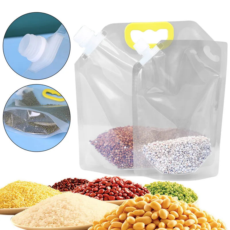 5Pcs Grains Sealed Bag Cereal Containers Moisture-Proof And Insect-Proof Transparent Food Grade Storage Bag Kitchen Organizer.