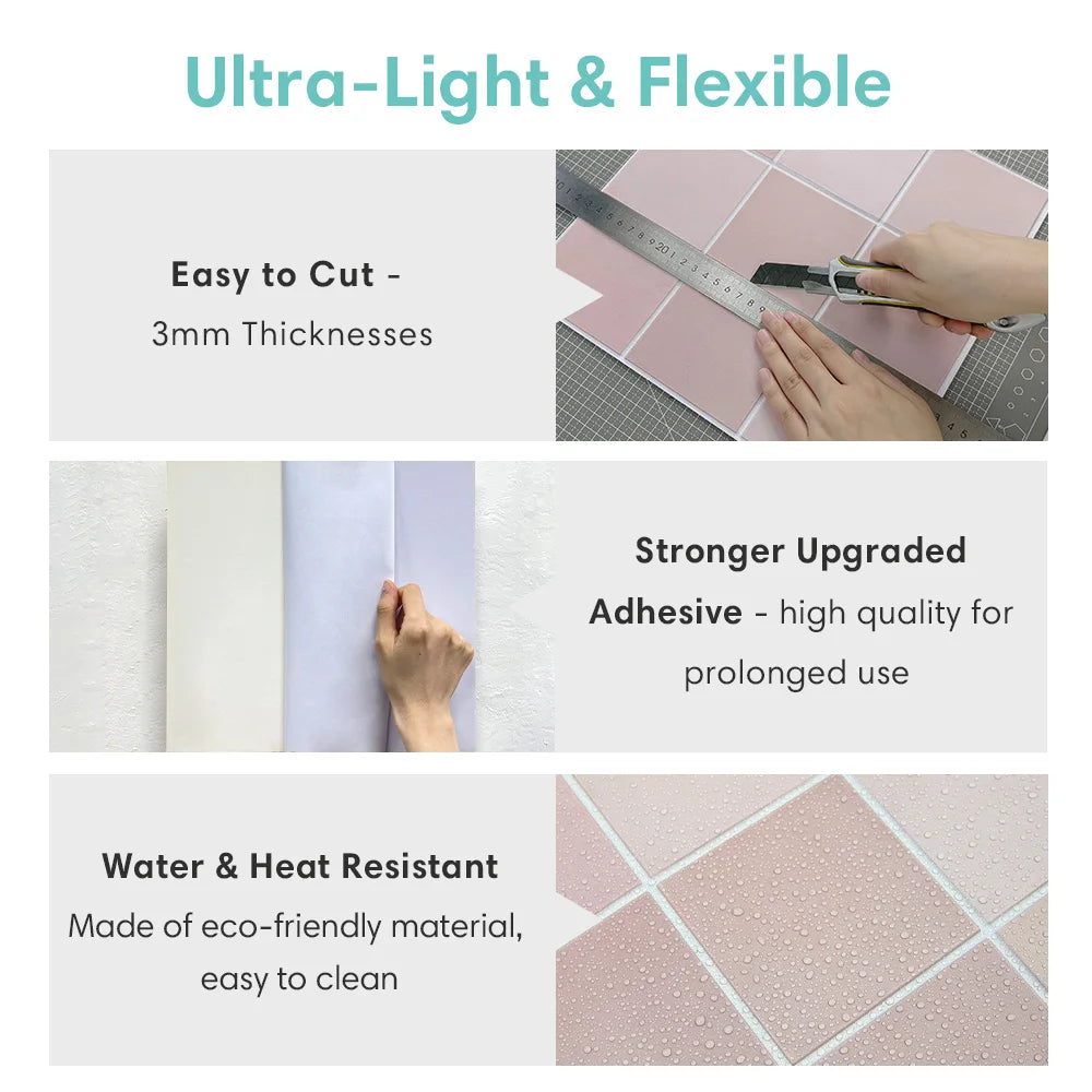 10 PCS Matte Peel-and-Stick Wall Panels, 30 x 30 cm, Waterproof Bathroom Wall Stickers, Wall Decorative Panels, Home Decoration