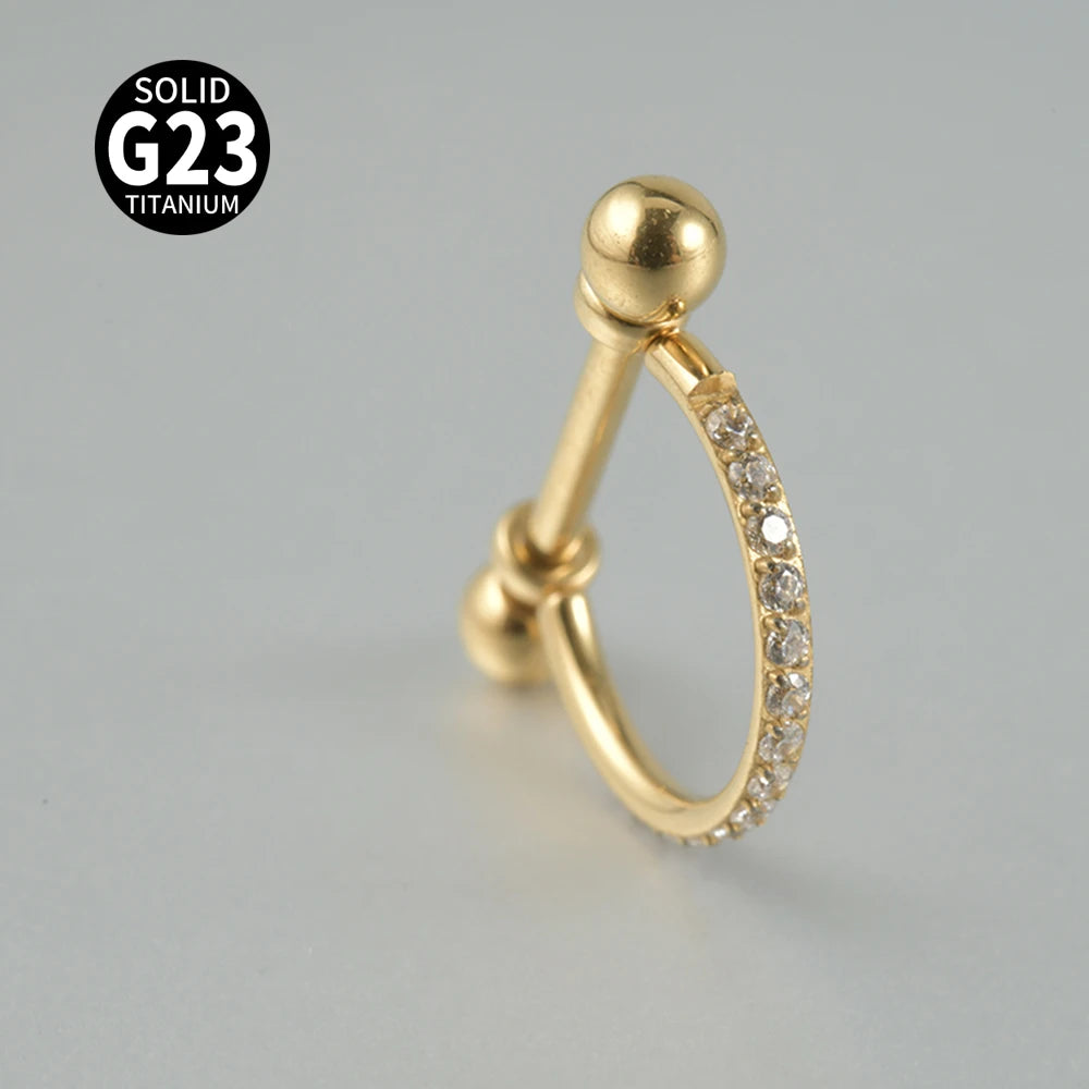 1PC ASTM F136 Titanium Ear Daith Rook Lobe Barbell Micro Zircon Hoop Earring Gold Plated Cartilage Piercing Jewelry.