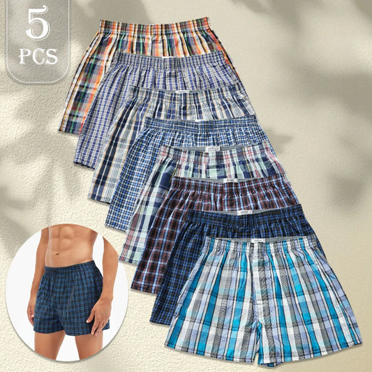 Herren-Boxershorts aus Baumwolle, atmungsaktiv, weich, bequem, elastischer Bund, karierte Boxershorts, Hosen für Herren, Zuhause, Alltag