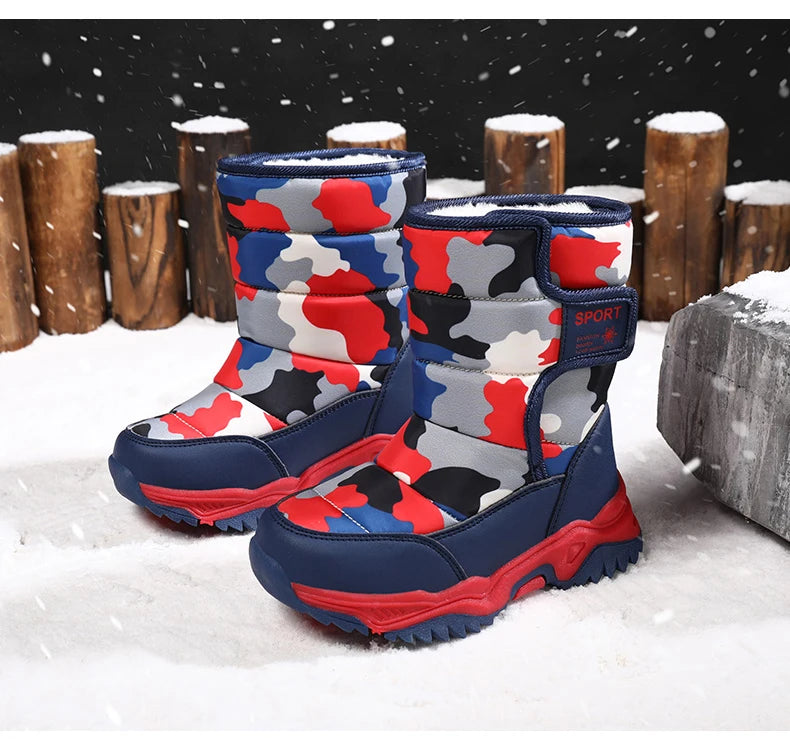 2025 Winter Children Shoes Plush Waterproof Fabric Non-Slip Girl Shoes Rubber Sole Snow Boots Fashion Warm Outdoor Boots