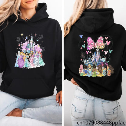 Disney Princess Castle Printed Hoodie Women's Casual Outdoor Sweatshirt Cartoon Disney Princess Clothing Tops Hoodie.