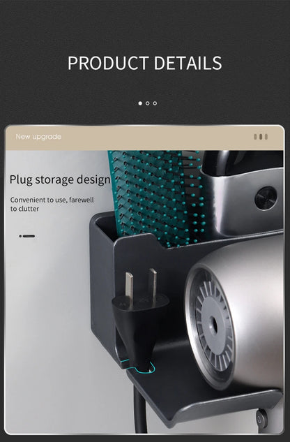 An der Wand montiertes, nicht perforiertes Haartrockner-Lagerregal. Aufbewahrungs- und Platzierungsregal für Badezimmer-Haartrockner. Multifunktionales Lagerregal