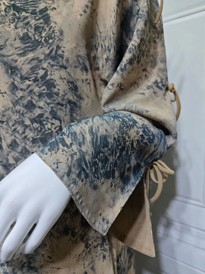 2025 sommer Arabisch Frauen Muslimische Kleidung Ramadan Dubai Offene Abaya Kleid mit Hijab Islam Gedruckt Chiffon 2 Stück Outfit