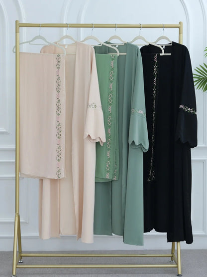 Middle East Women Arabic Dubai Abaya Luxury Kimono Cardigan Floral embroidery Long Dress Modest Robe Femme Islam Clothing Kebaya.