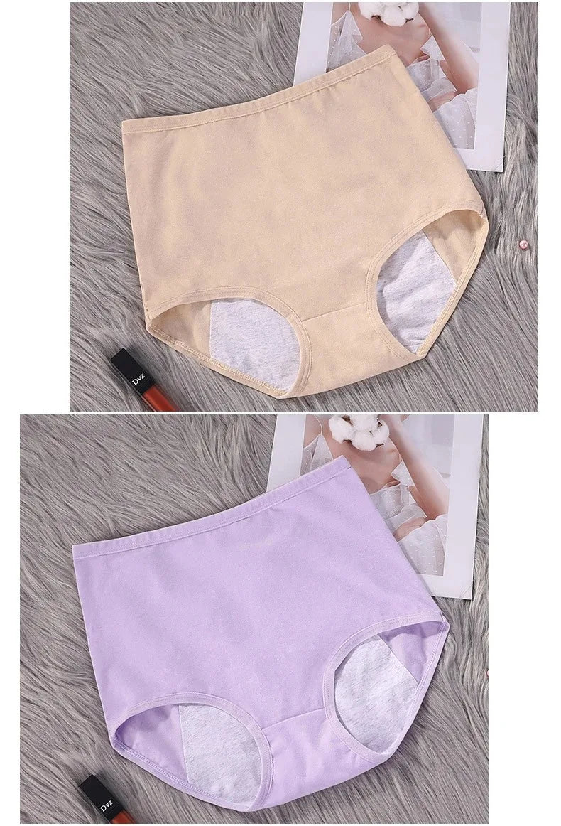 2pcs Girl Menstrual Panties Women's Physiological Briefs Ladies Period Leak Proof Panty High Waist Cotton Underwear.