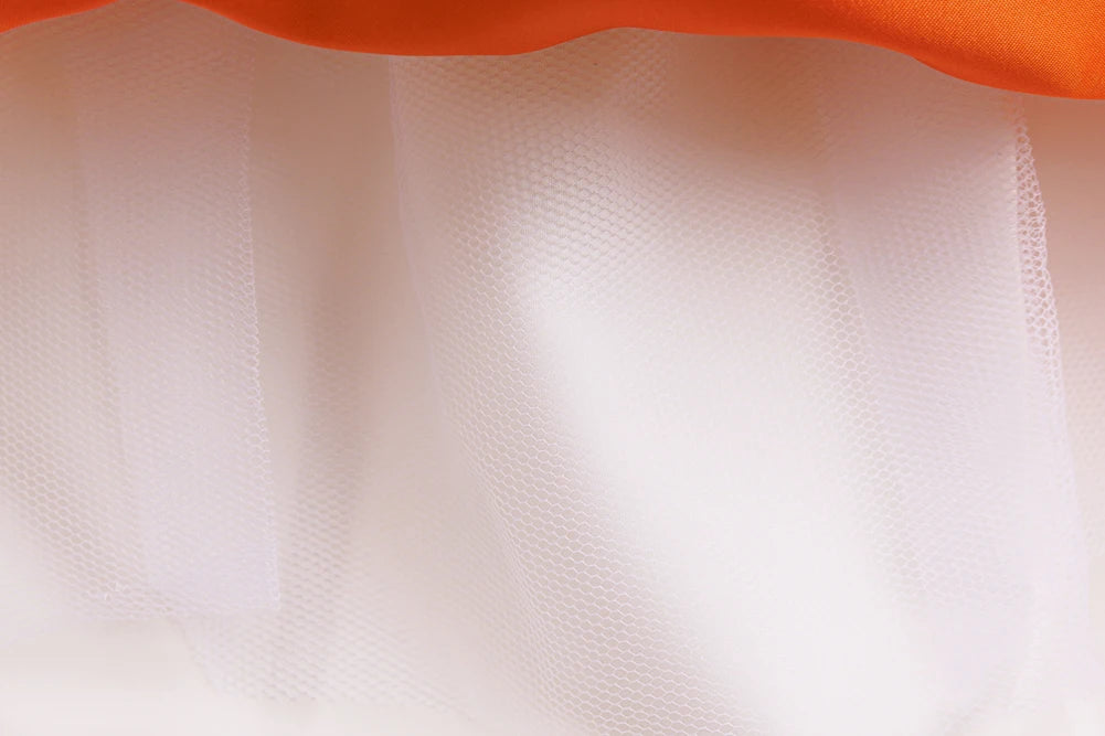 Orangefarbenes Halloween-Kinderkleid für 2–10 Jahre, Polyestermaterial, Puffärmel und mehrlagiger Tüllrock, süße Prinzessinnenkleidung.