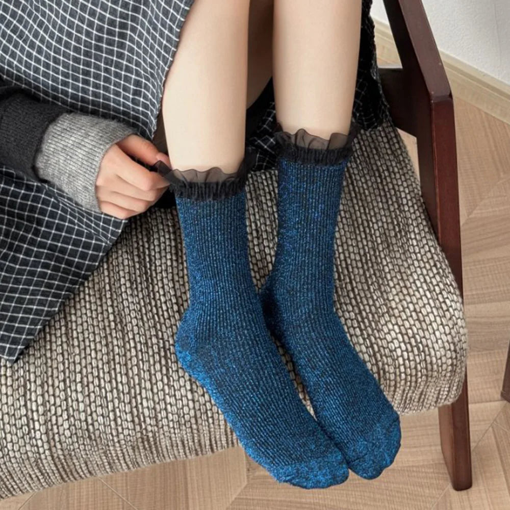 Design Socks For Women Cute Sweet Daily Casual Korean Style Women's Socks Autumn Winter Long Fashion Lace Edge Chaussettes Femme.