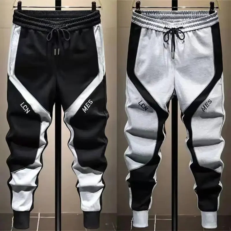 Lässige Herrenhose, koreanische trendige, locker sitzende Hose für dicke Leute, Herren-Jogginghose mit Gürtel und Spleißen.