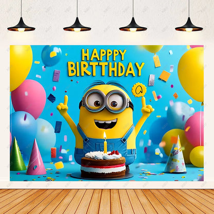 Cartoon M & Minions Geburtstag Party Dekoration Einweg Geschirr Tasse Teller Tischdecke Luftballons Gelb Große Augen Hintergrund Banner
